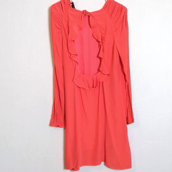 ZARA Trafaluc Ruffle Open Back Long Sleeve Mini Dress - Size M - Coral NWT - Picture 2 of 6